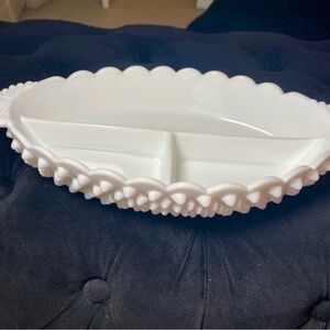 Fenton Hobnail White Milk Glass Divided Serving Dish